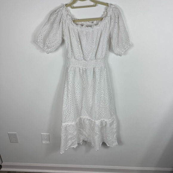 Betsey Johnson White Eyelet Dress Womens Medium Cotton Long Flowy Feminine - Picture 2 of 7